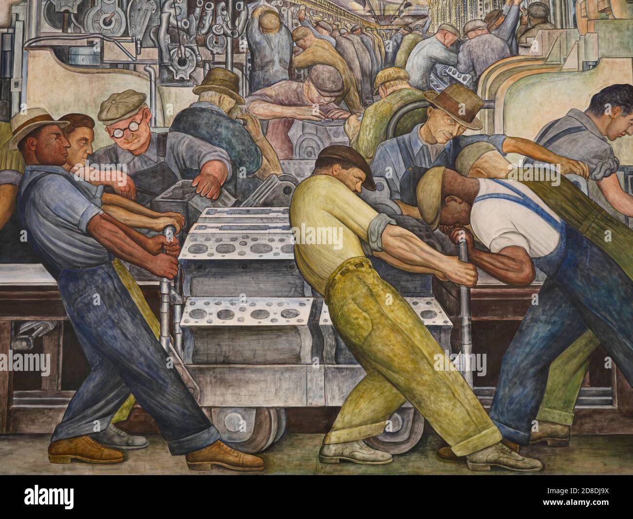 A 1932 mural inside the Detroit Institute of Arts about modern industry and labor done by Diego Rivera in fresco style Stock Photo