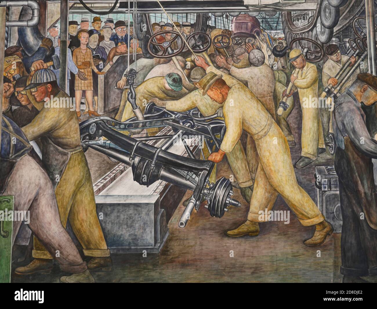 A 1932 mural inside the Detroit Institute of Arts about modern industry and labor done by Diego Rivera in fresco style Stock Photo