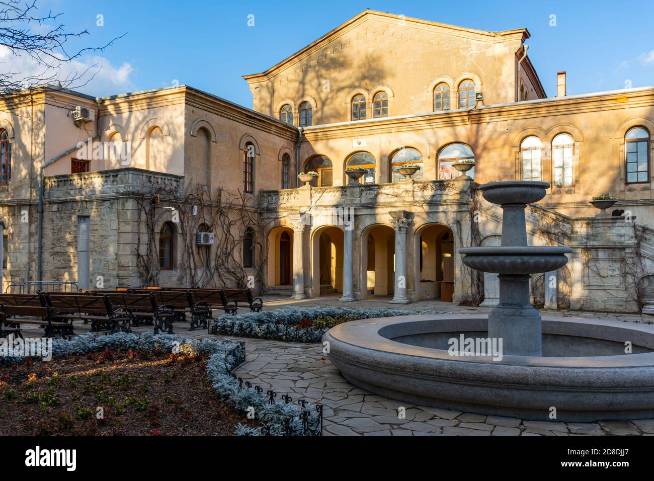 Byzantine courtyard in Chersonesos Sevastopol on November 23, 2017. Close-up of parts of the building. Museum-reserve is a UNESCO world heritage site. Stock Photo