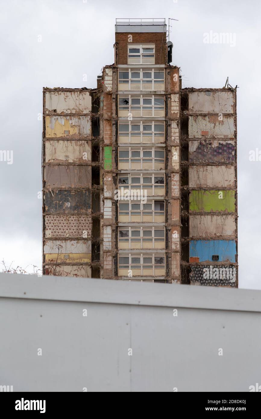 High rise block of flats in Netherton, West Midlands, UK, undergoing demolition Stock Photo