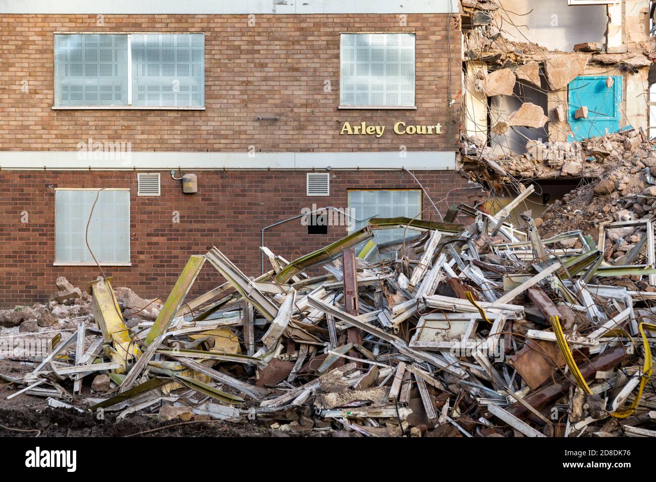 High rise residential apartment block being demolished, Netherton, West Midlands UK Stock Photo