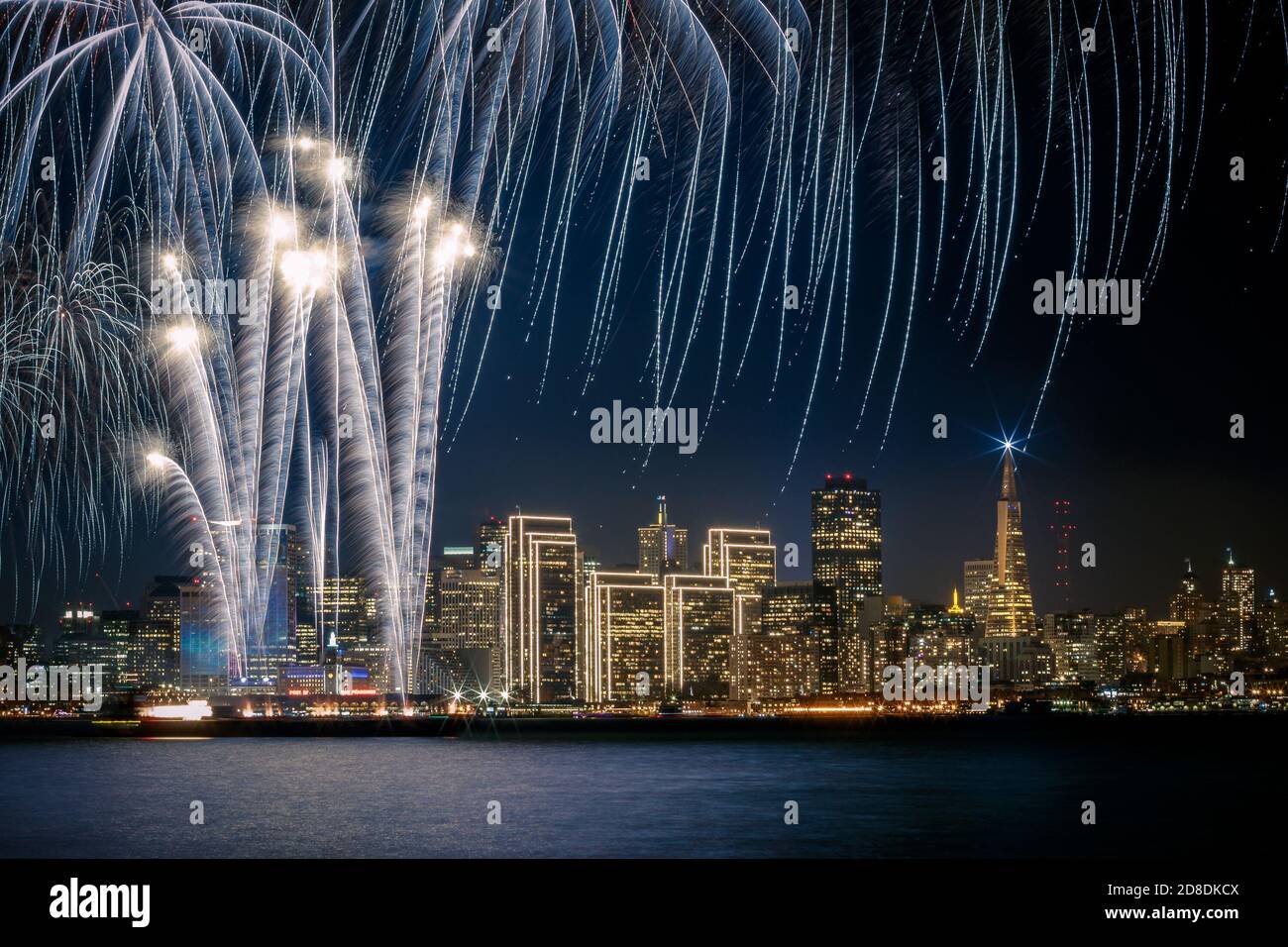 San Francisco New Year's Eve Fireworks with City Skyline, California