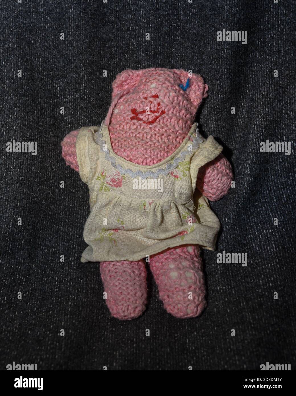 A teddy bear that was knitted in the sewing many years ago