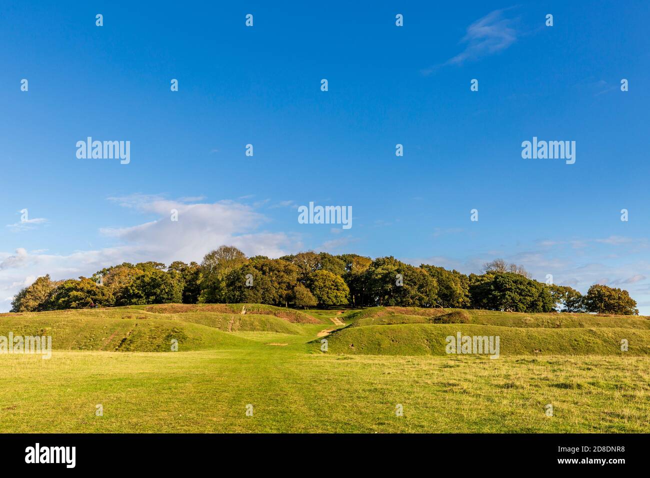 The defensive ramparts and ditches of Badbury Rings Iron Age Hill Fort ...