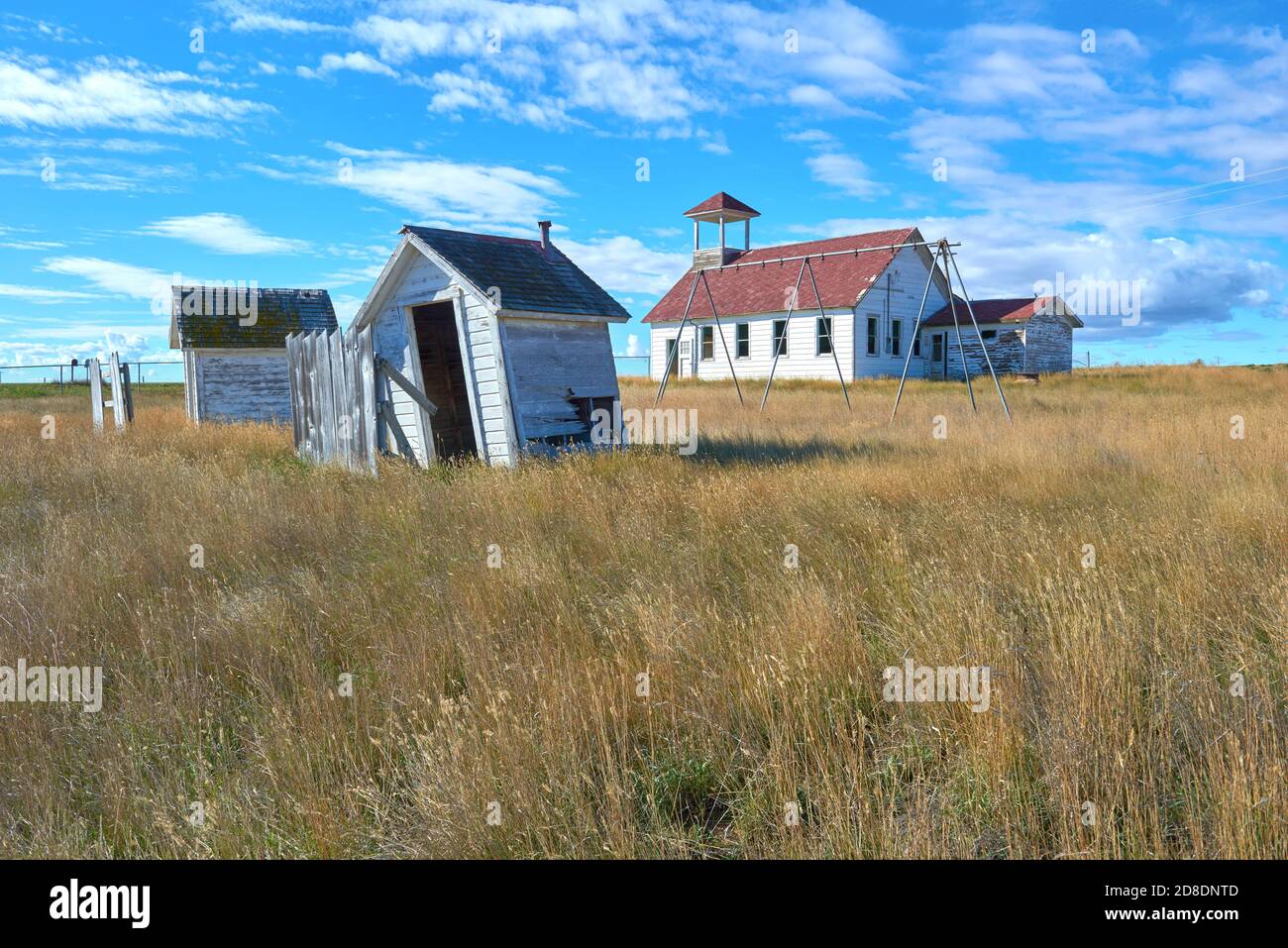 USA, MONTANA, TOOLE COUNTY. Abandoned rural schoolhouse  near Ledger on Ledger Road in Toole County Montana. Stock Photo