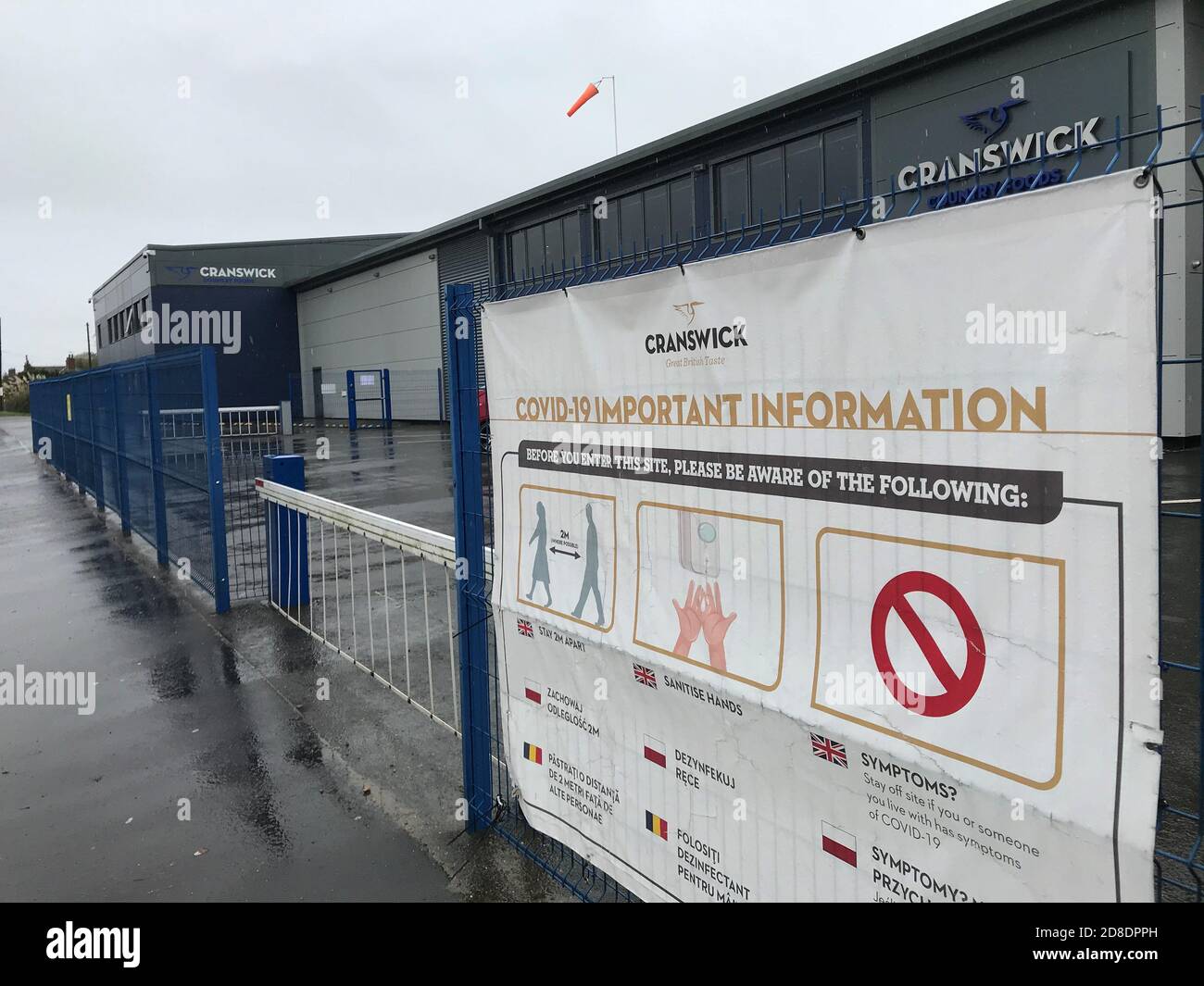 The Cranswick Country Foods meat processing plant in Watton, Norfolk, where there has been a Covid-19 outbreak. A further 35 workers have tested positive for Covid-19 at a Norfolk meat factory, bringing the total to 175. Stock Photo