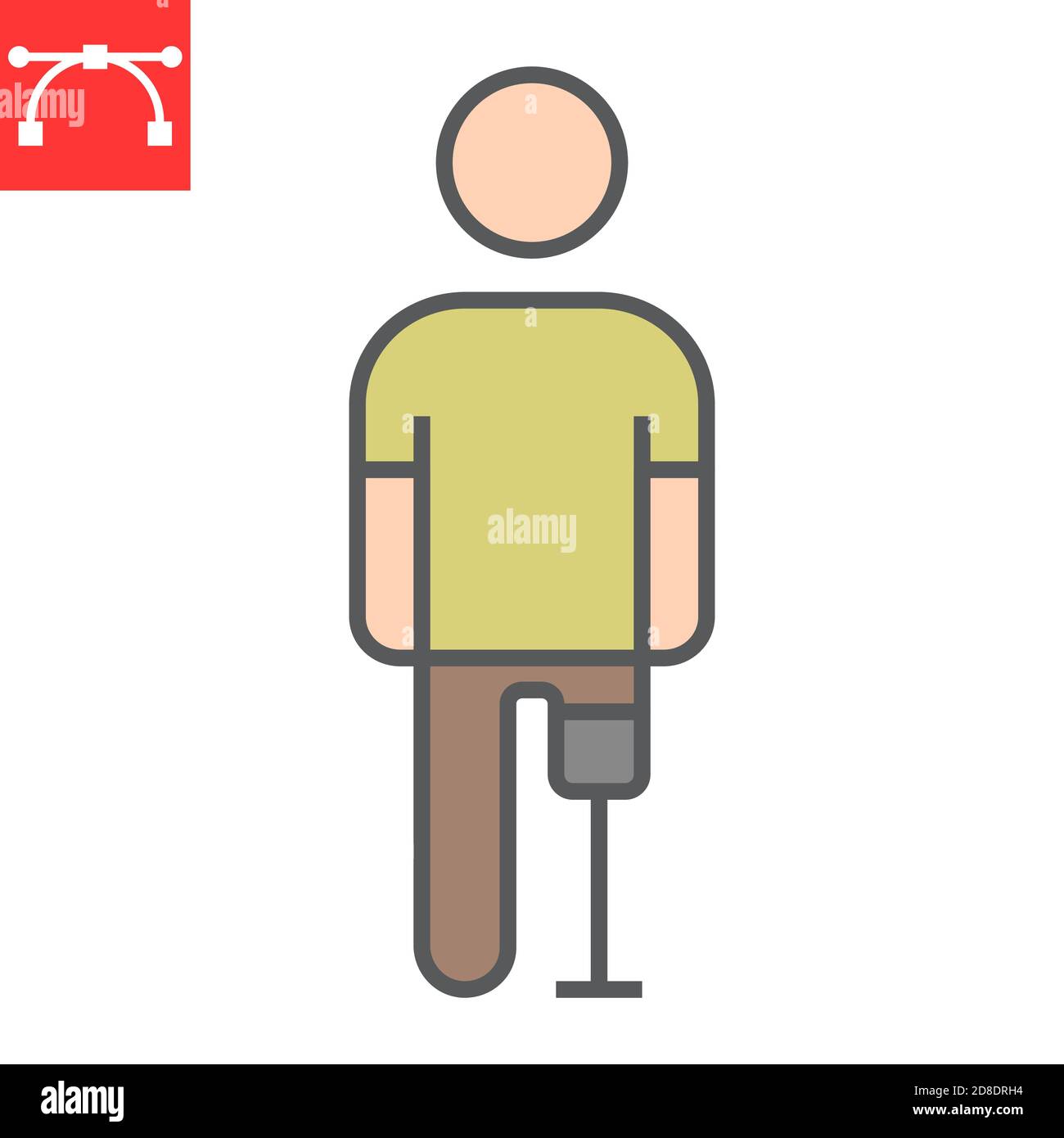 Man with leg prosthesis color line icon, disability and artifical ...