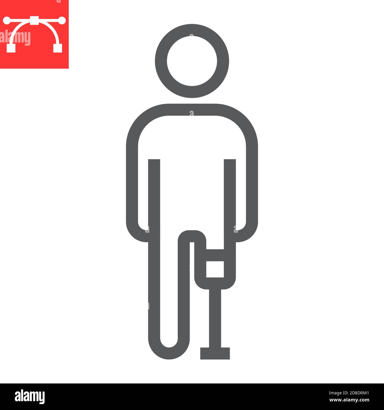 Man with leg prosthesis line icon, disability and artifical ...