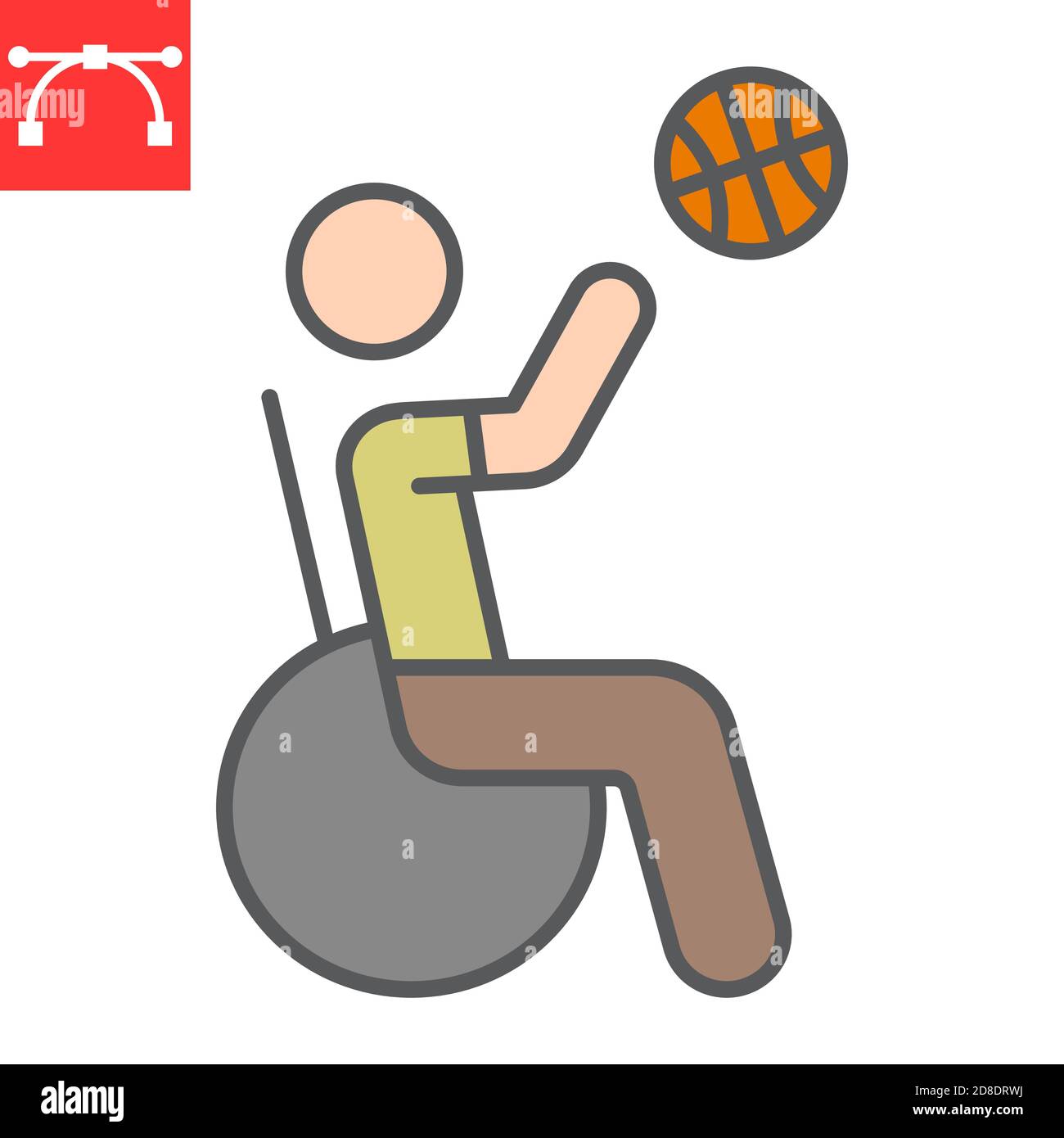 Wheelchair basketball color line icon, disability and sport, disabled man sign vector graphics