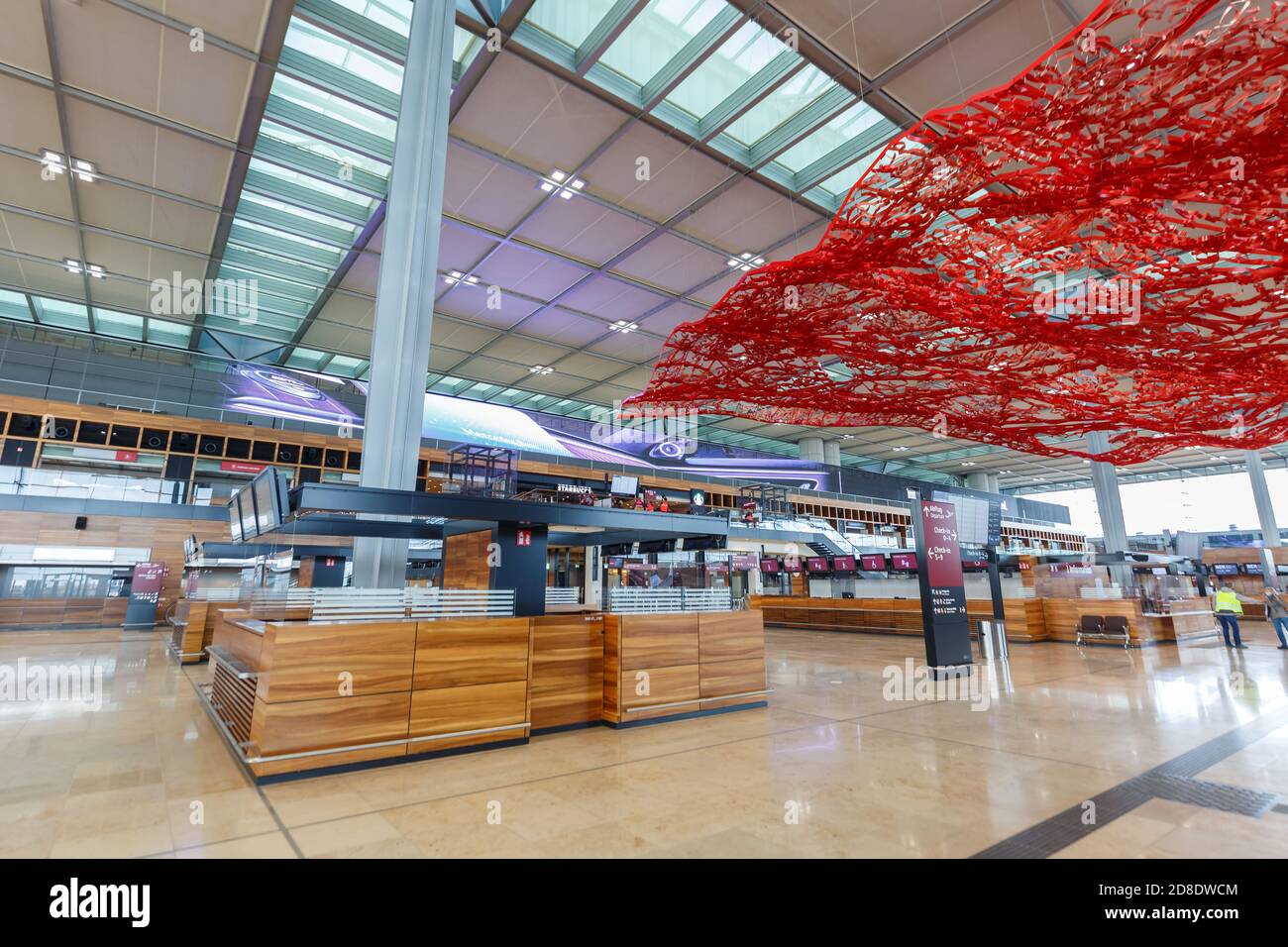 Berlin, Germany - October 28, 2020: New Berlin Brandenburg BER Willy Brandt Airport Terminal 1 in Germany. Stock Photo