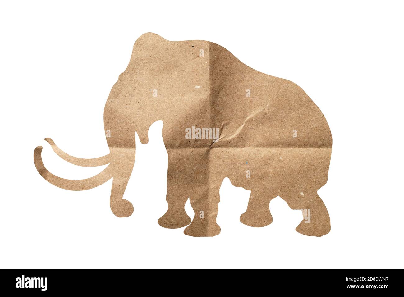 silhouette of an elephant from wrapping paper isolated on white background Stock Photo