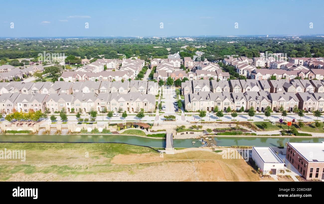 Top view new development riverside residential and commercial