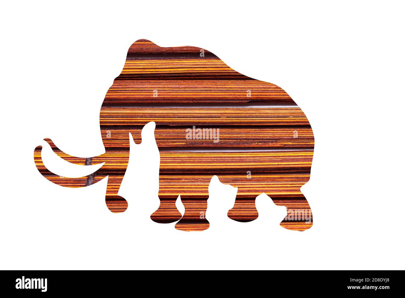 elephant silhouette with wood texture isolated on white background Stock Photo