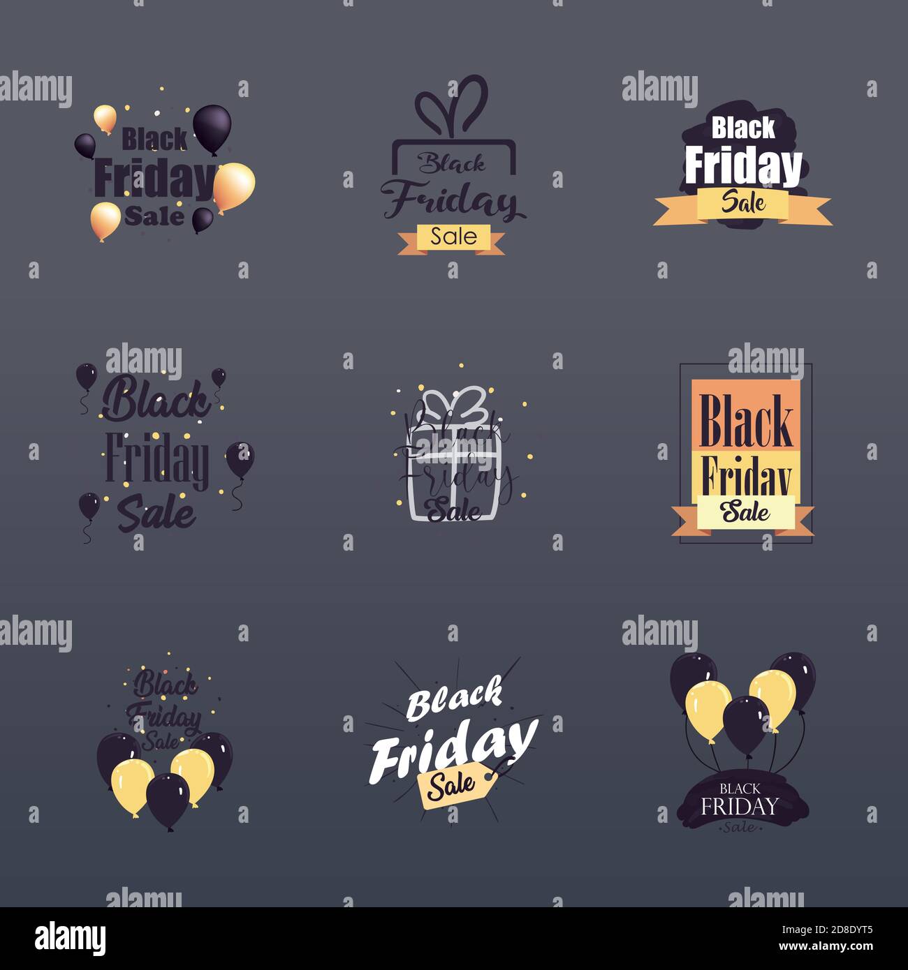 black friday sale flat style icon set design, offer save and shopping ...