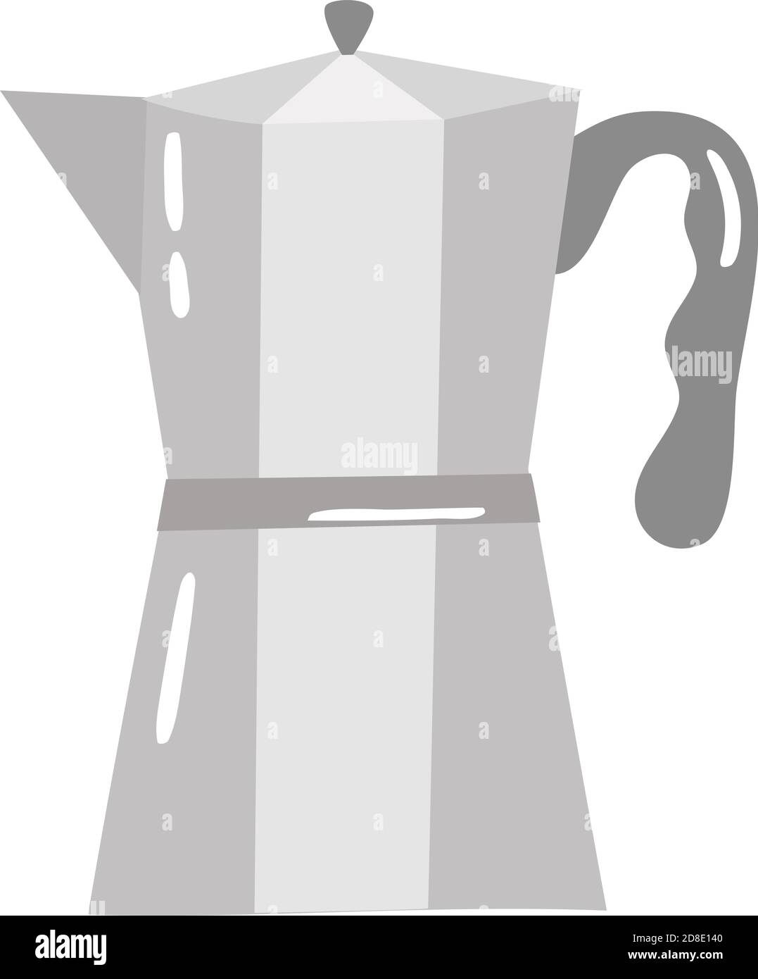 Traditional Italian style metallic geyser coffee maker isolated. Vector