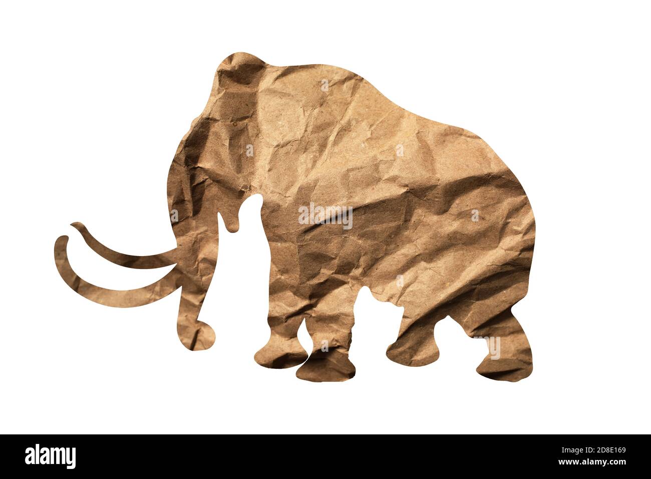 silhouette of an elephant from wrapping paper isolated on white background Stock Photo