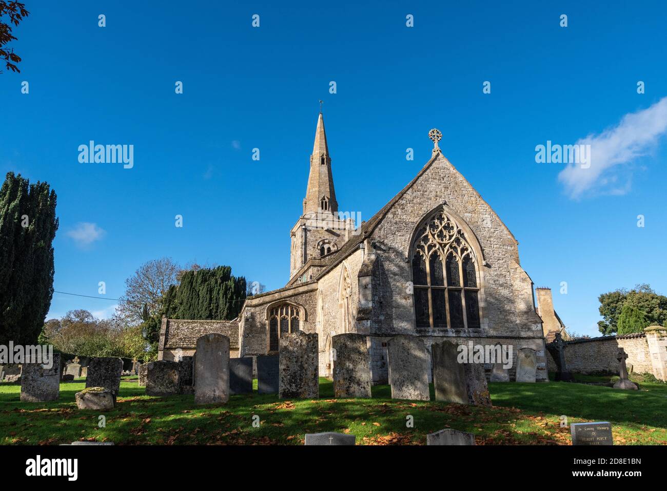 The church of St James in the village of Grafton Underwood, Northamptonshire, UK; earliest parts date from 12th century. Stock Photo