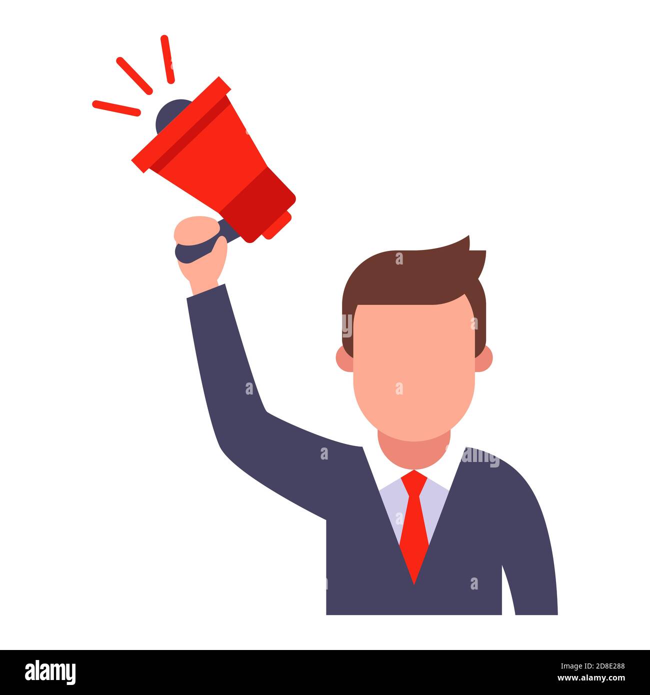 icon of a person with a red megaphone. loud sound from a megaphone. flat vector illustration