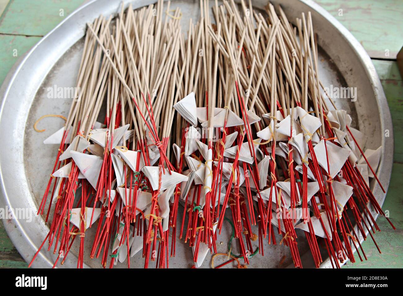 Background view of sacrificial and ceremony sets made from candles and