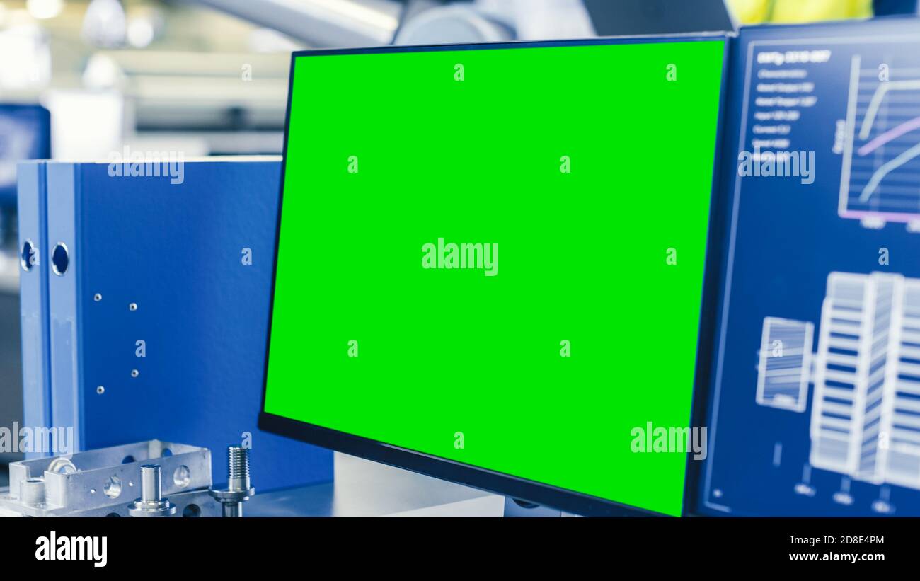 Close-up Shot of the Computer Monitor with Green Screen Chroma Key ...