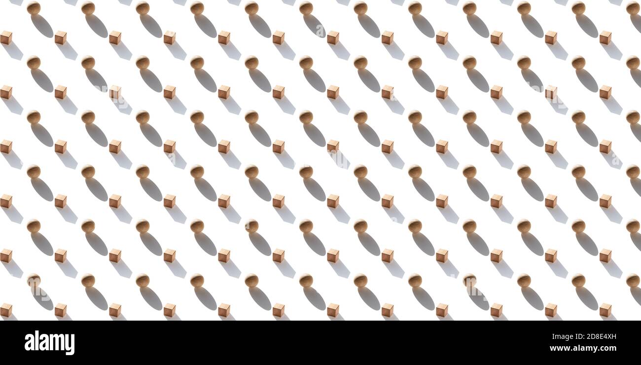 Seamless pattern wooden geometric shapes cube and ball on a white ...