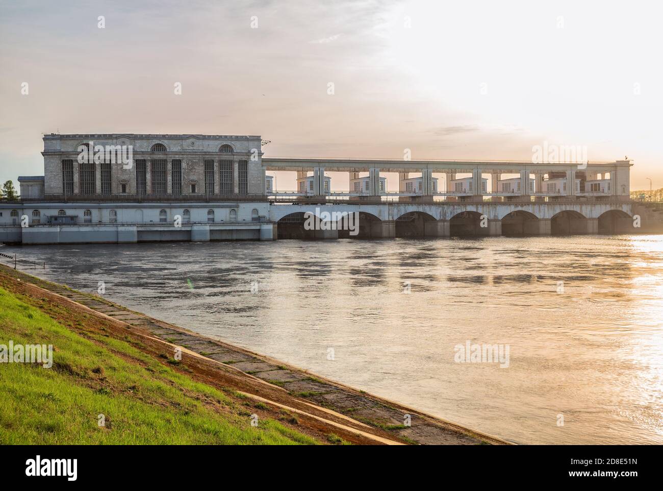 Uglich Hydroelectric Power Station on the Volga river, Russia Stock Photo
