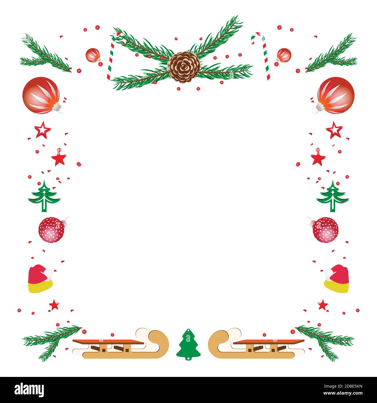 Vector wreath frame with spruce branches. Christmas leaves banner in ...
