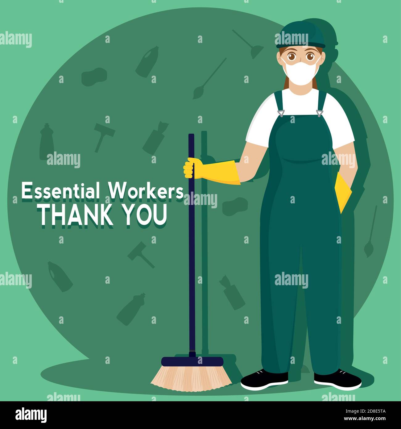 Cleaning person picture green thank you essentials workers Vector