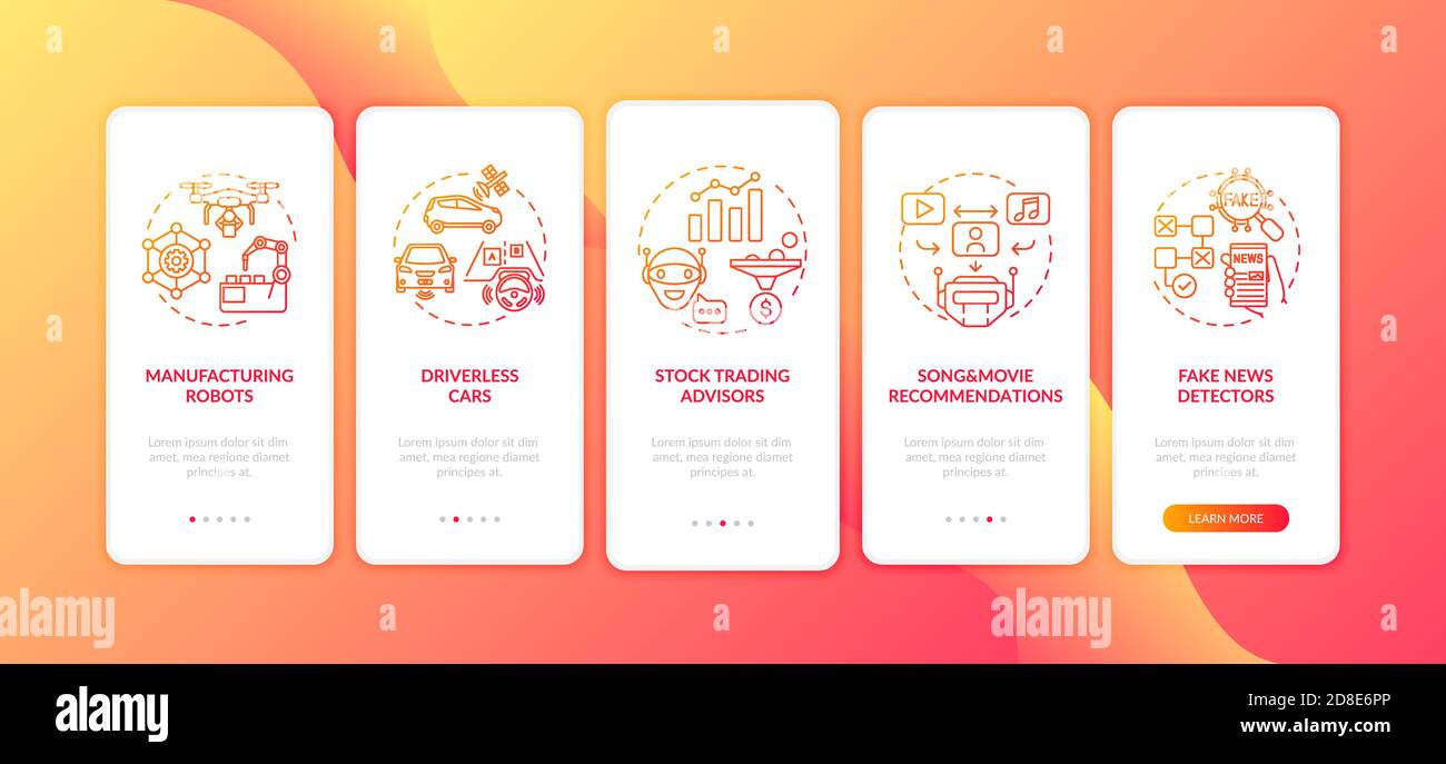 AI application 2 onboarding mobile app page screen with concepts Stock ...