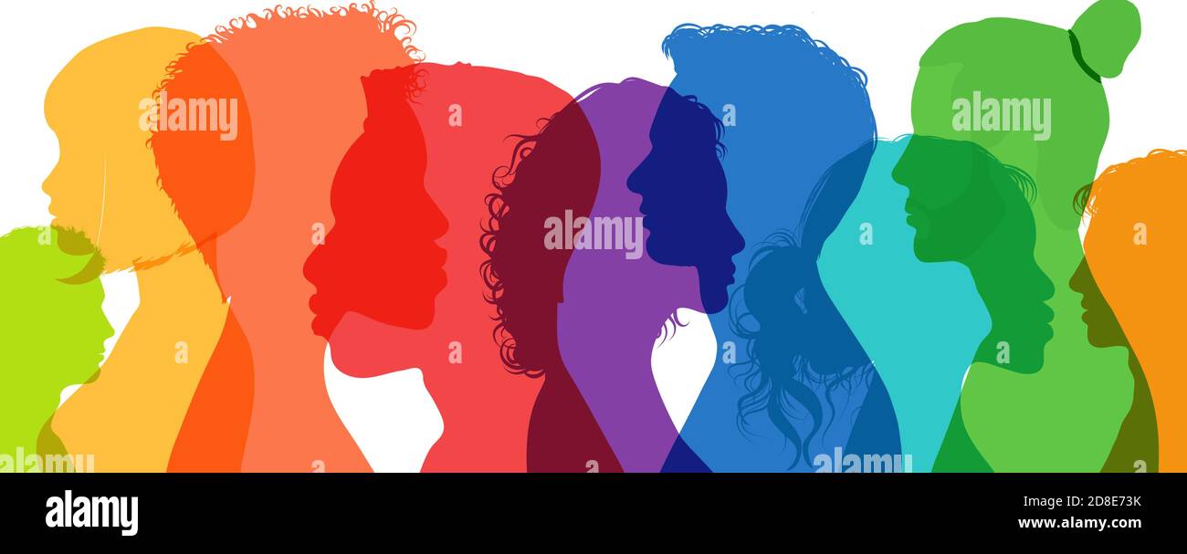 Group diversity silhouette multiethnic people from the side. Community of colleagues or collaborators.Concept of bargain agreement or pact,Collaborate Stock Vector
