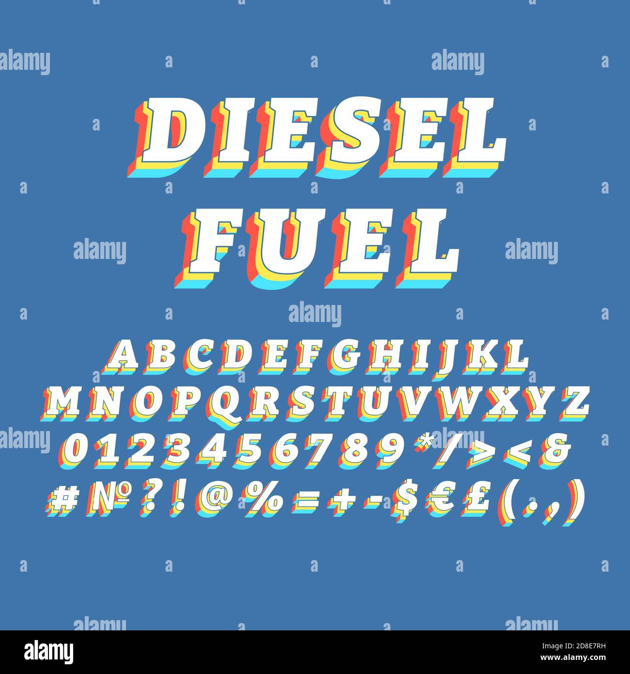 Diesel fuel vintage 3d vector alphabet set Stock Vector