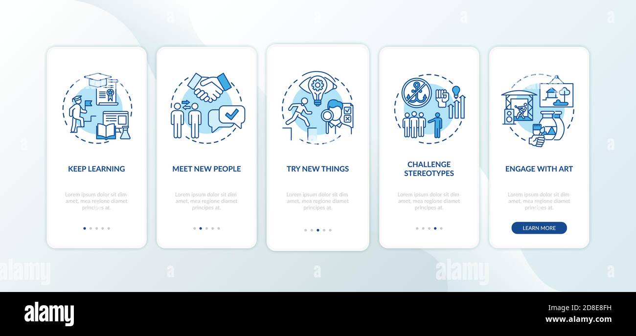 Boosting creative thinking tips onboarding mobile app page screen with concepts Stock Vector