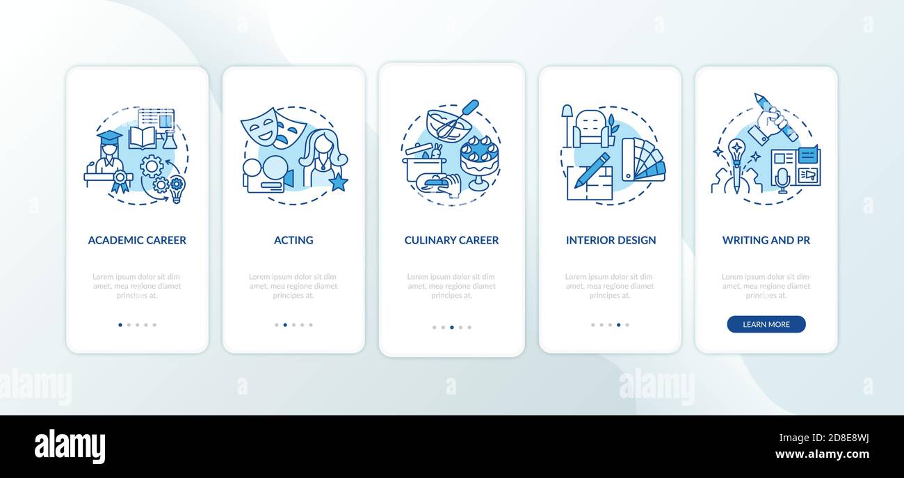 Top careers for creative thinkers onboarding mobile app page screen ...