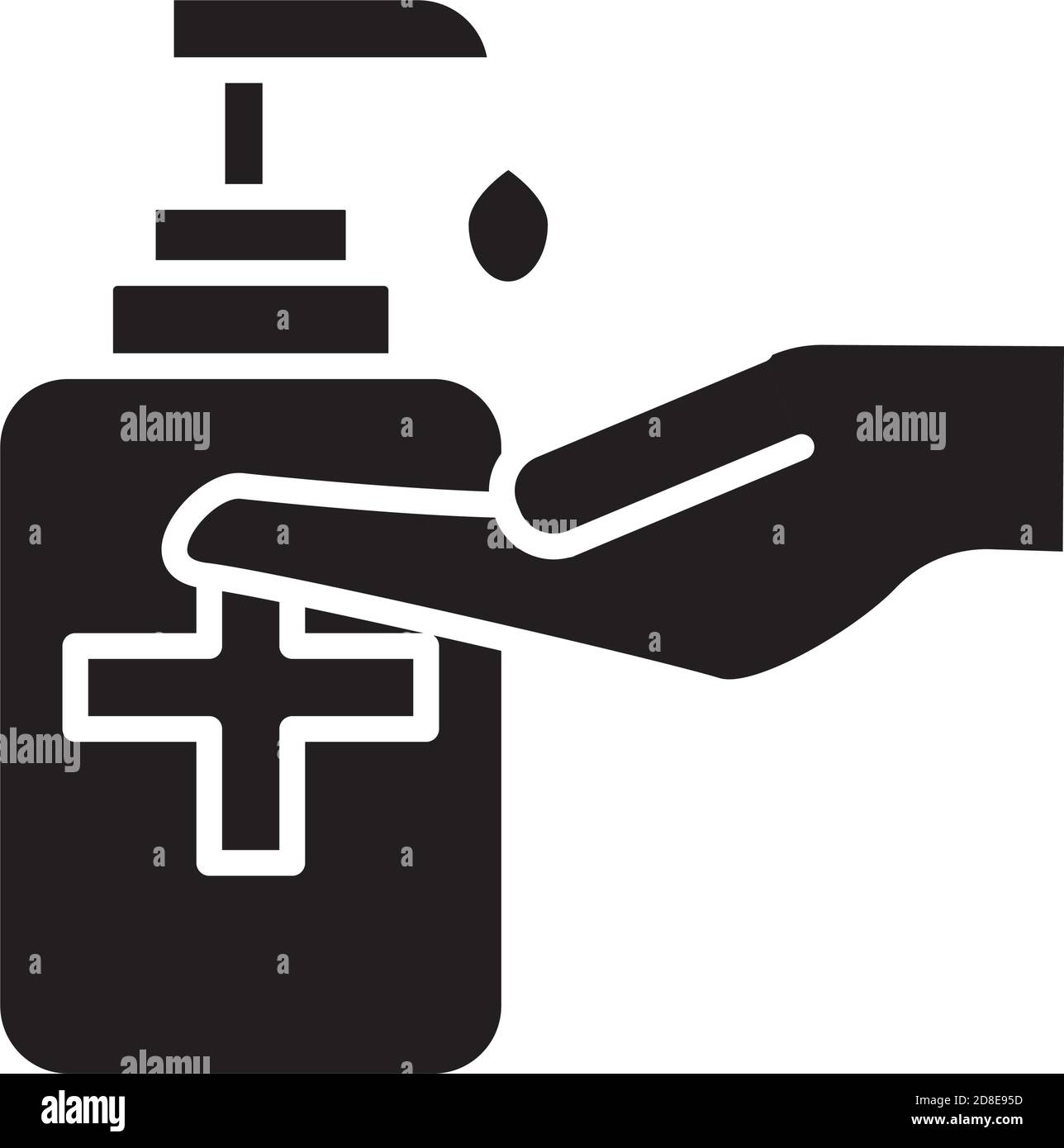 hand with antibacterial soap bottle silhouette style vector ...