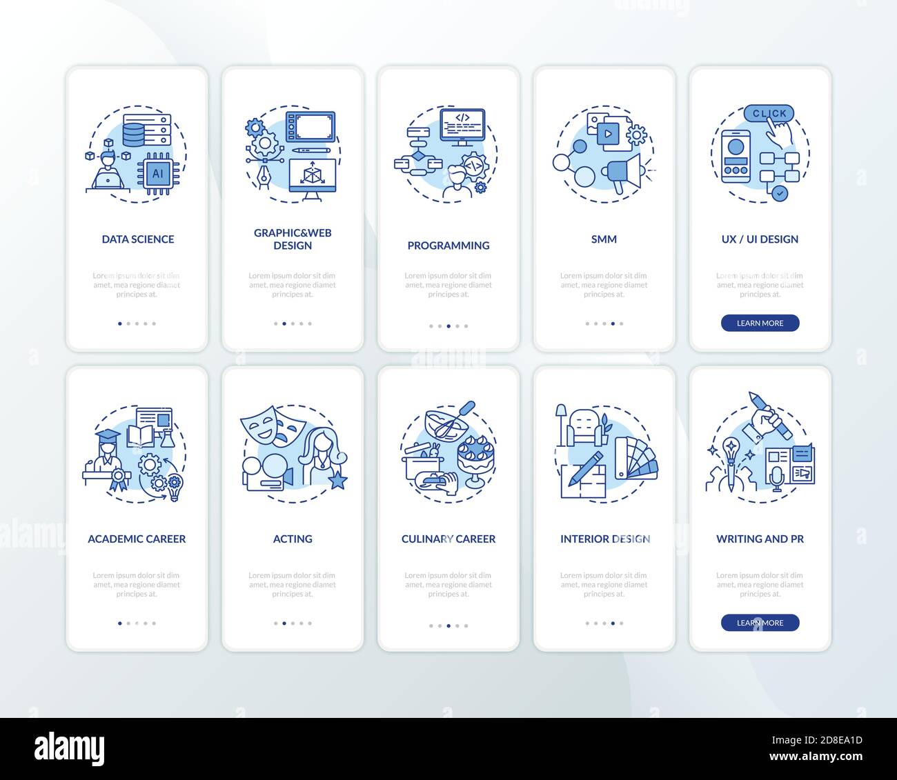 Thinking and creativity onboarding mobile app page screen with concepts ...