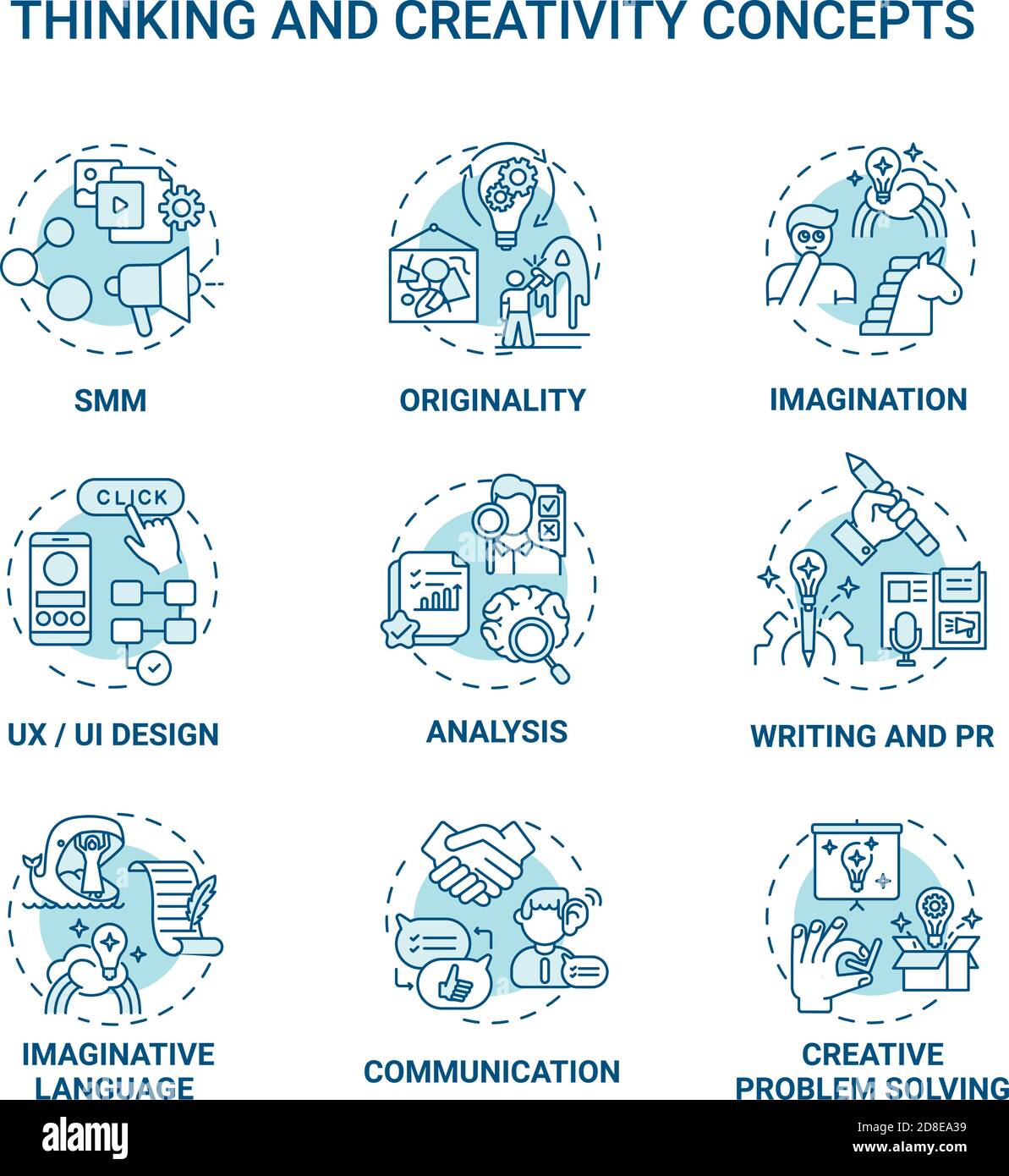 Thinking and creativity concept icons set Stock Vector