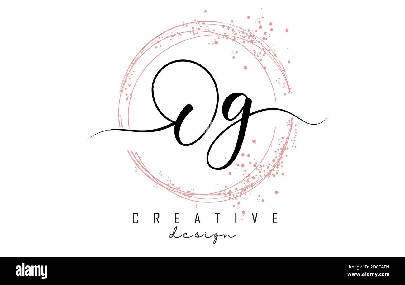 Handwritten OG o g letter logo with sparkling circles with pink glitter ...
