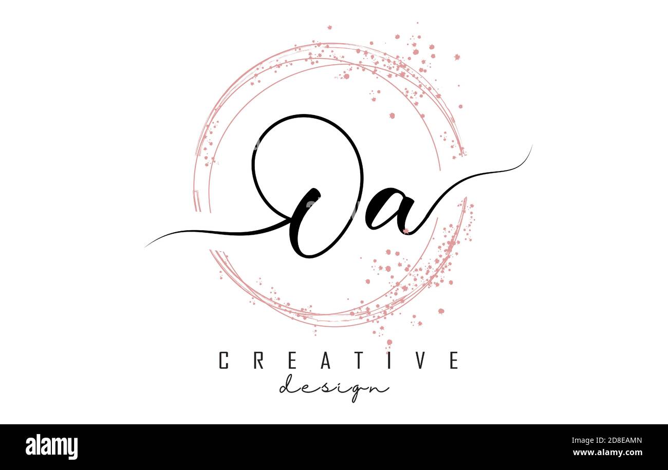 Handwritten OA O A letter logo with sparkling circles with pink glitter ...