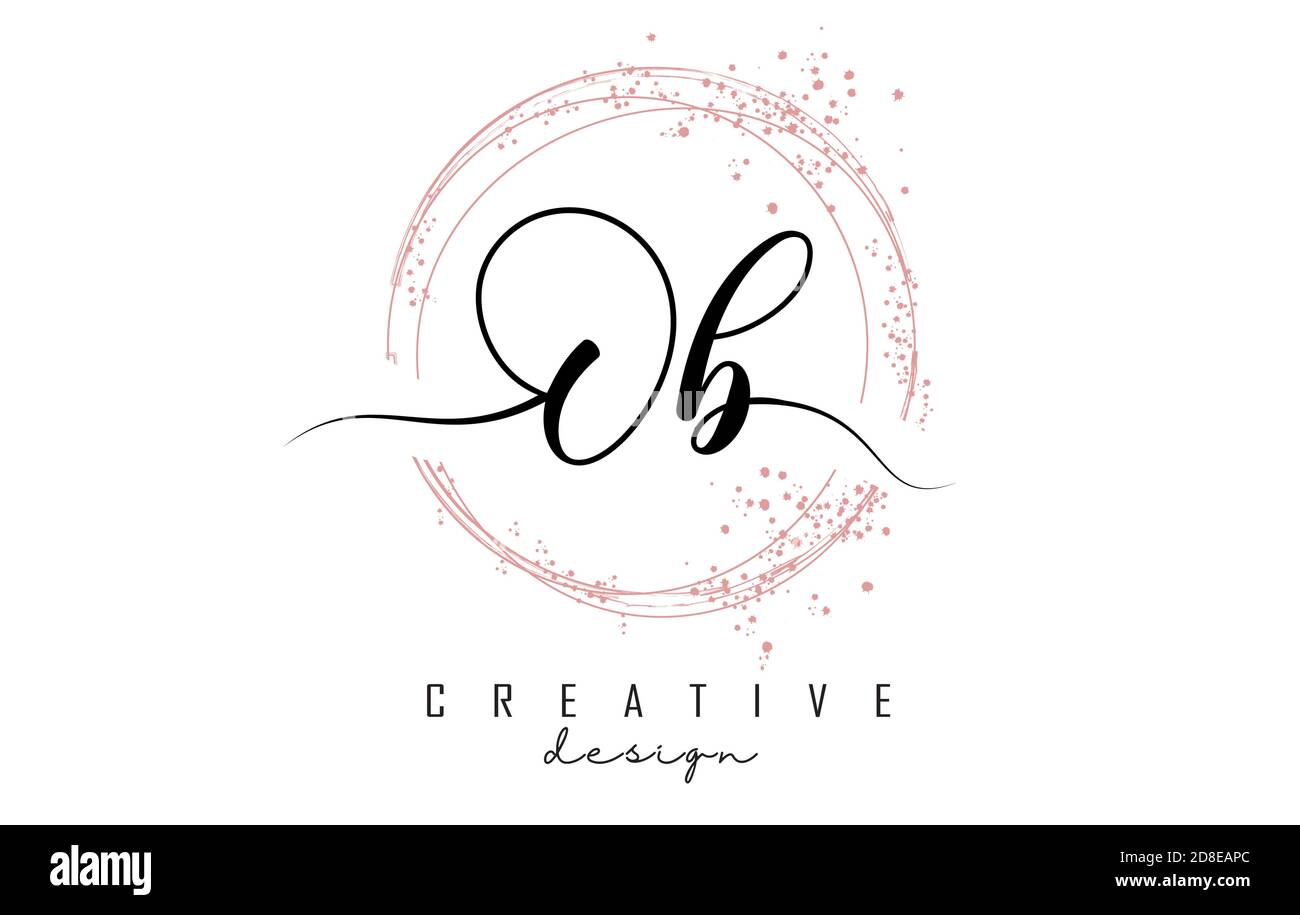 Handwritten OB O B letter logo with sparkling circles with pink glitter ...