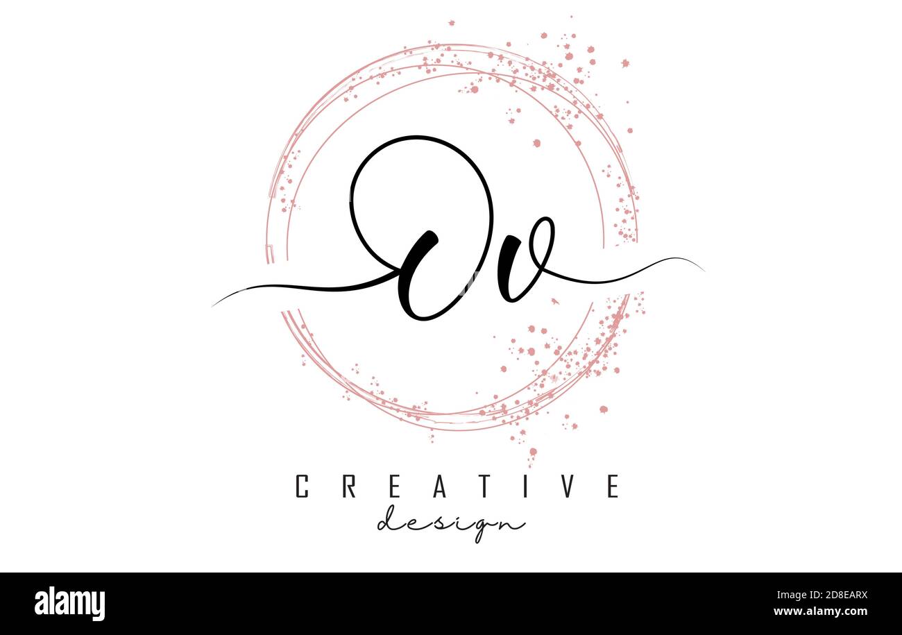 Handwritten Ov O v letter logo with sparkling circles with pink glitter ...