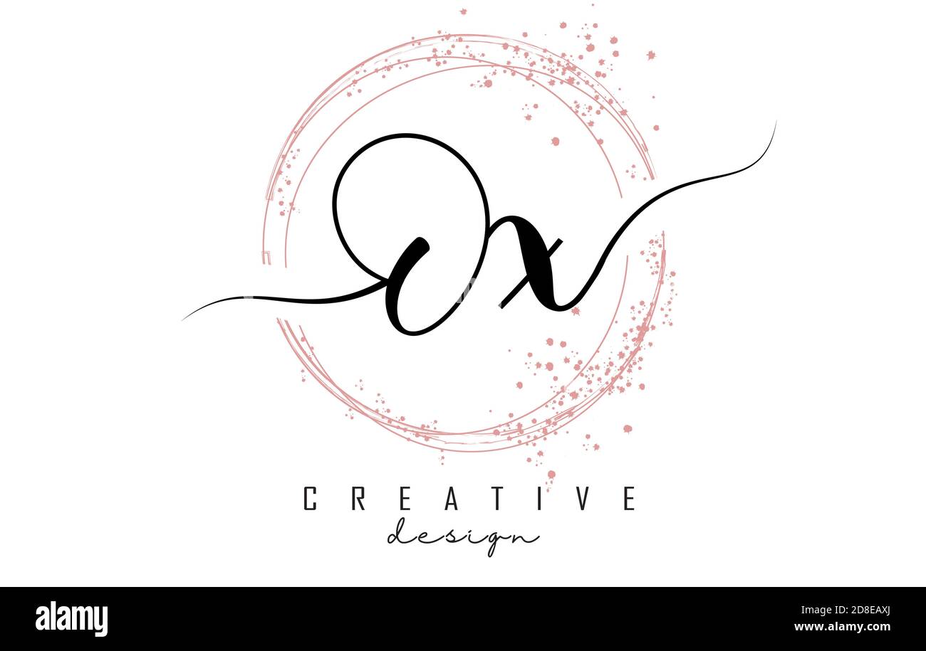 Handwritten Ox O x letter logo with sparkling circles with pink glitter ...