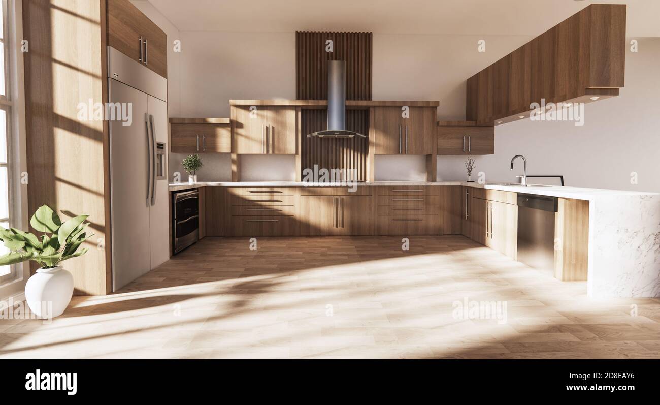 Kitchen room japanese style.3D rendering - Stock Illustration