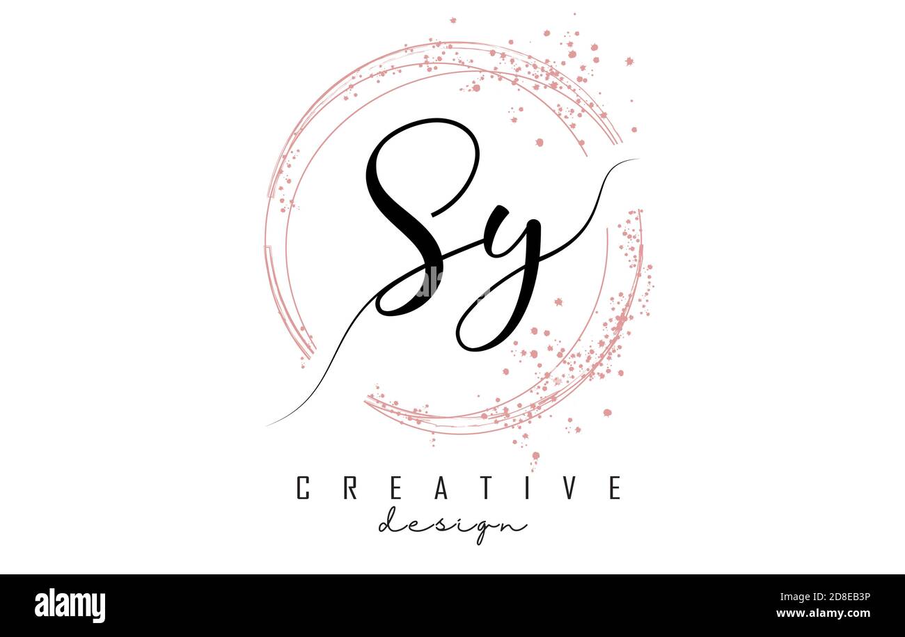 Handwritten SY S Y letter logo with sparkling circles with pink glitter ...