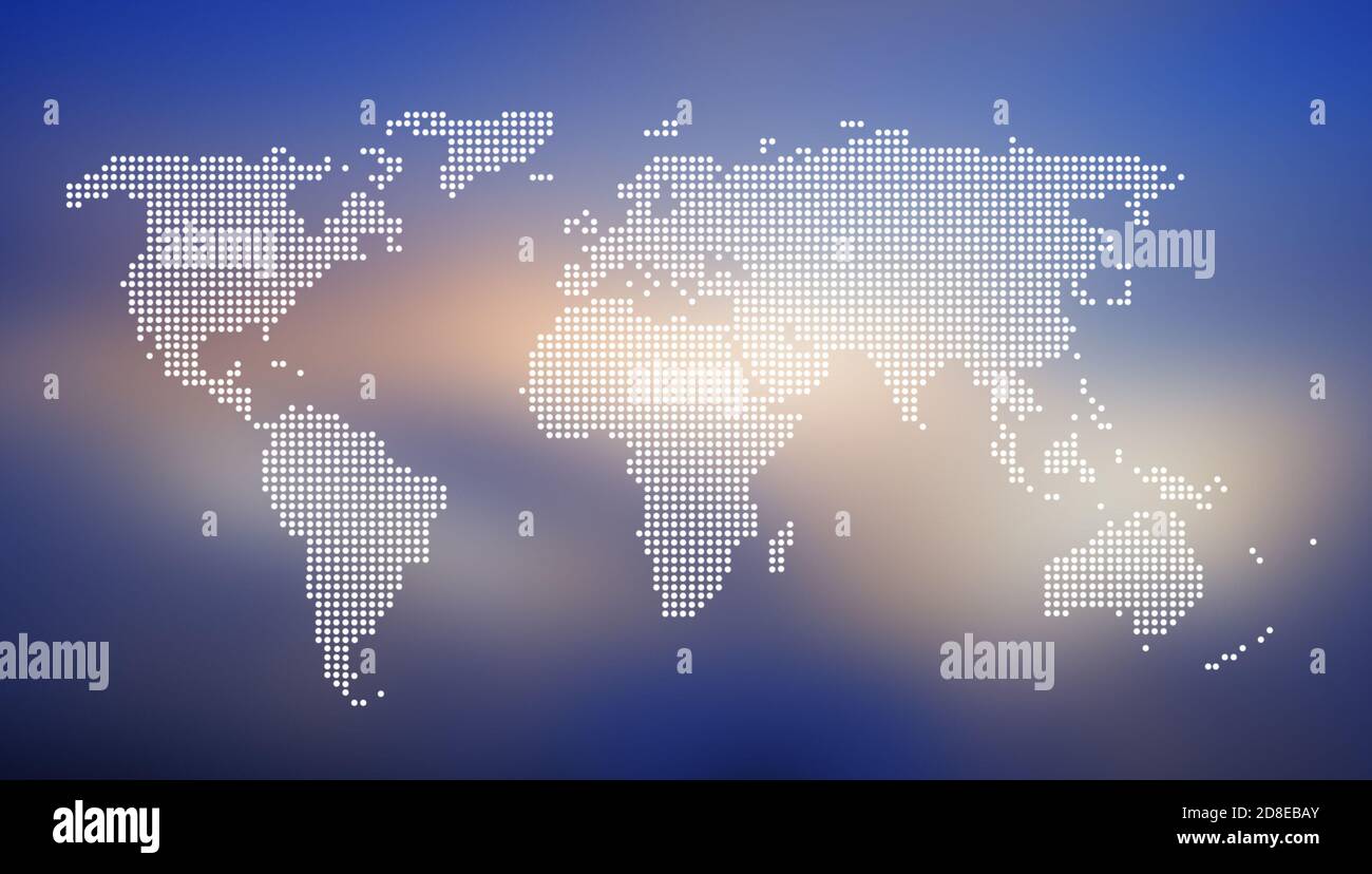 Dotted world map on a blurry background. High resolution abstract illustration. Stock Photo