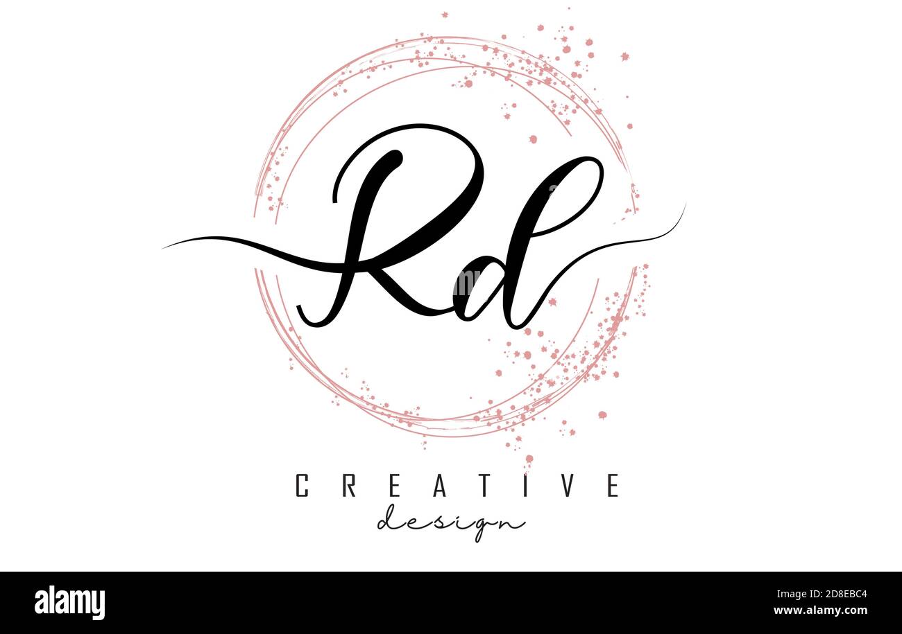 Handwritten RD R Dc letter logo with sparkling circles with pink ...