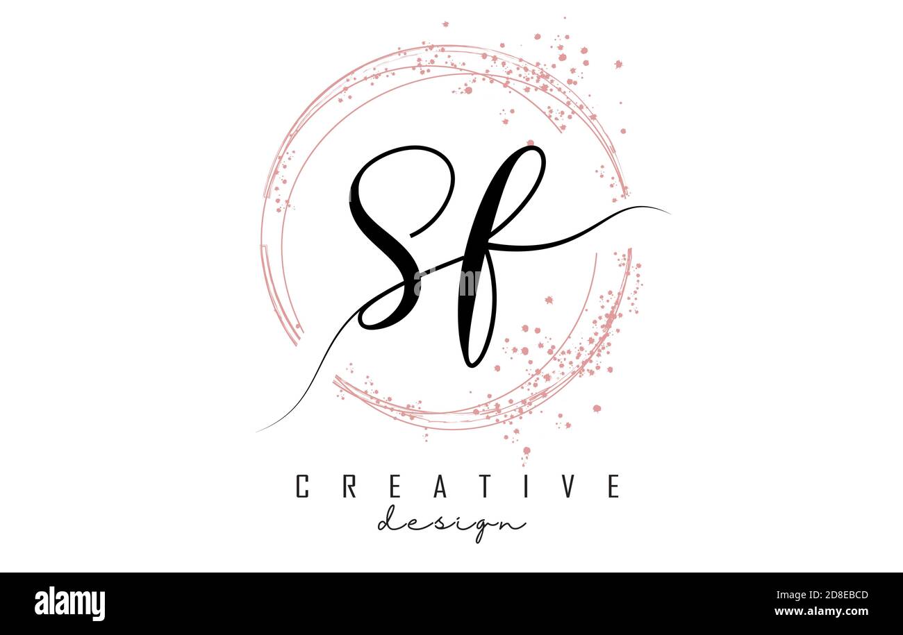 Handwritten Sf S F letter logo with sparkling circles with pink glitter ...