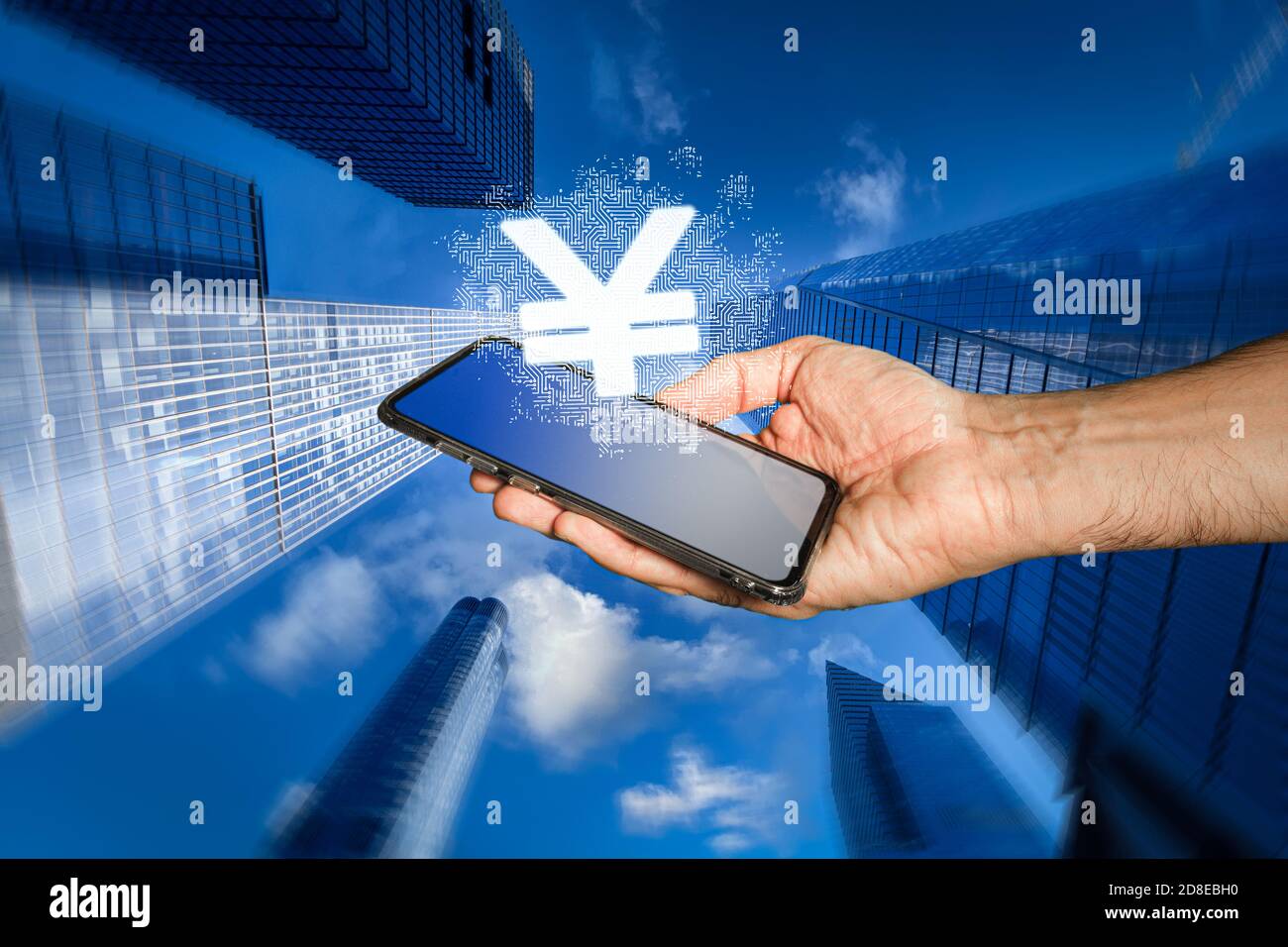 Smartphone with digital yuan on it Stock Photo