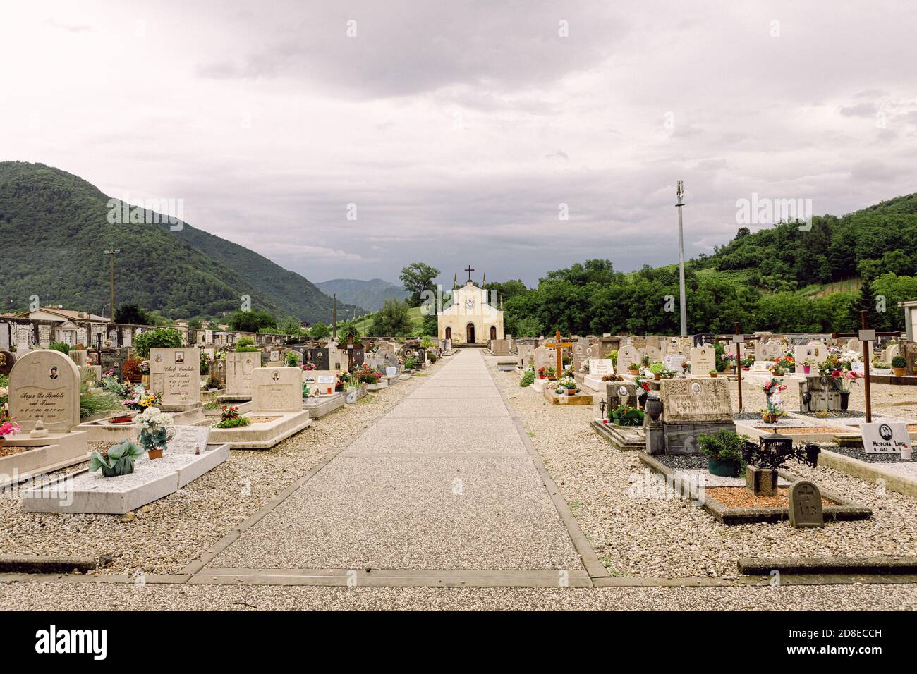 Little Italian cemetery in the middle of the countryside on the hills Stock Photo