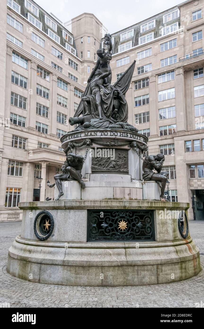 The Grade II* listed Nelson Monument by Matthew Cotes Wyatt at Exchange Flags, Liverpool. Stock Photo