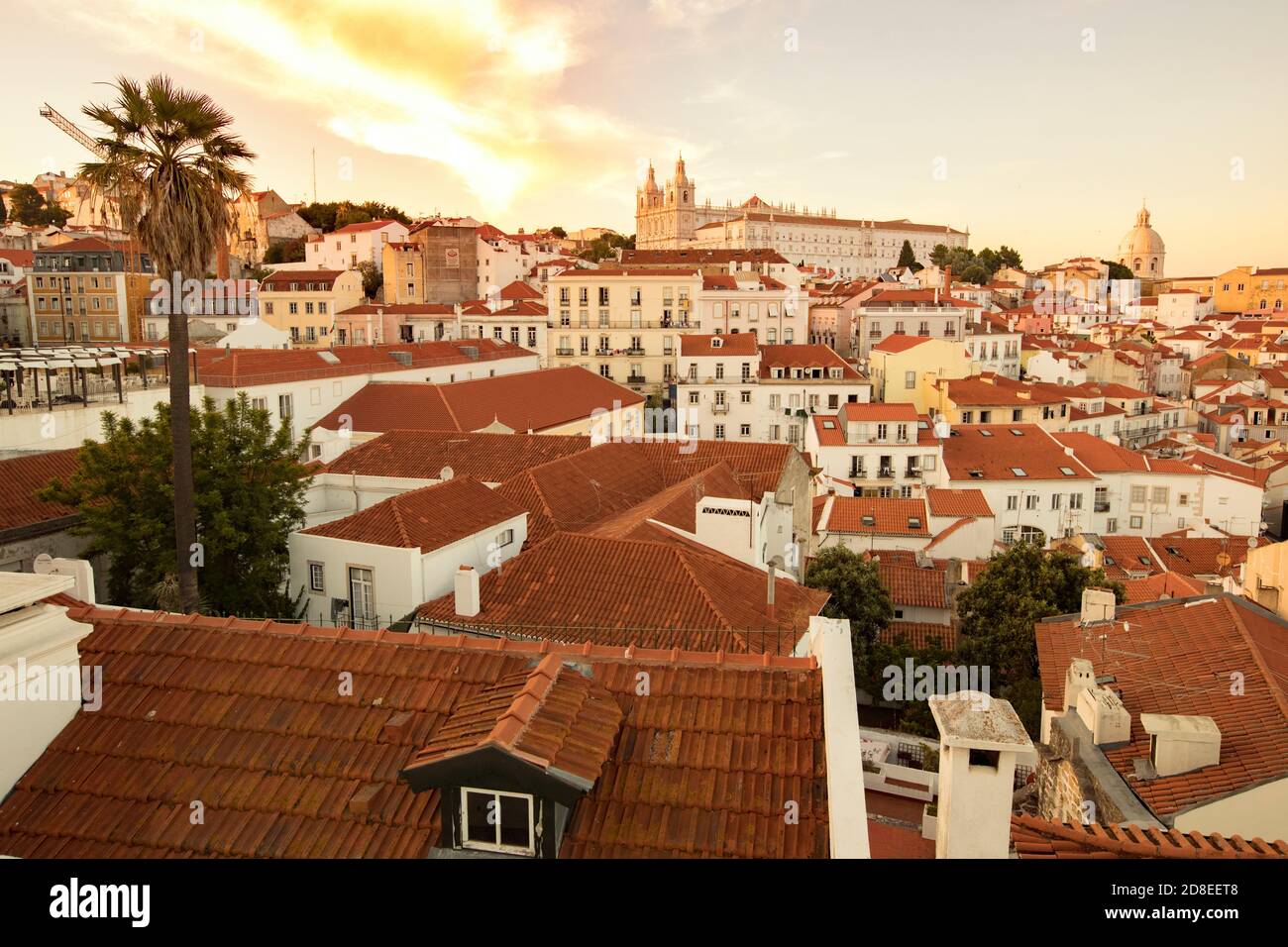 Rooftops and beautiful architecture with the Church of São Miguel in the Alfama neighborhood of Lisbon, Portugal, Europe. Stock Photo